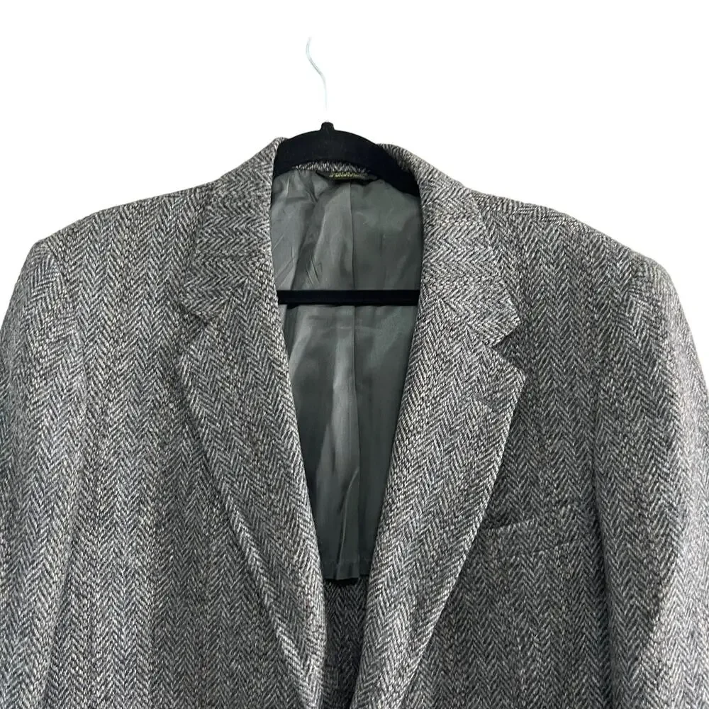 Stafford Harris Tweed Vintage Gray Herringbone 2 Button Sport Coat Blazer 48